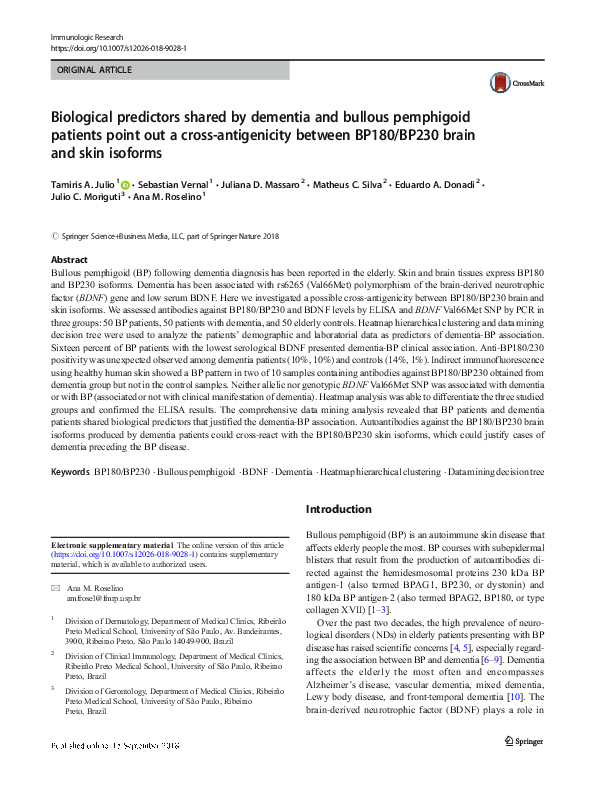 (PDF) Biological predictors shared by dementia and bullous pemphigoid ...