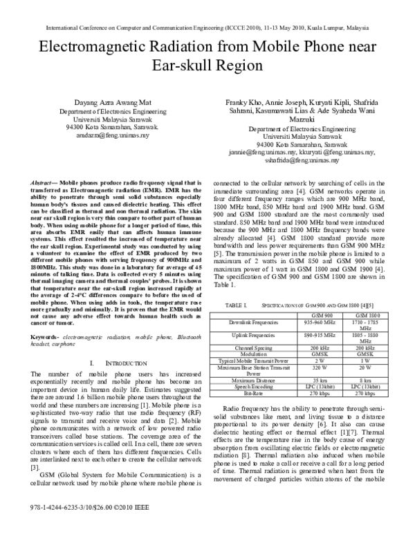 (PDF) Electromagnetic radiation from mobile phone near ear-skull region