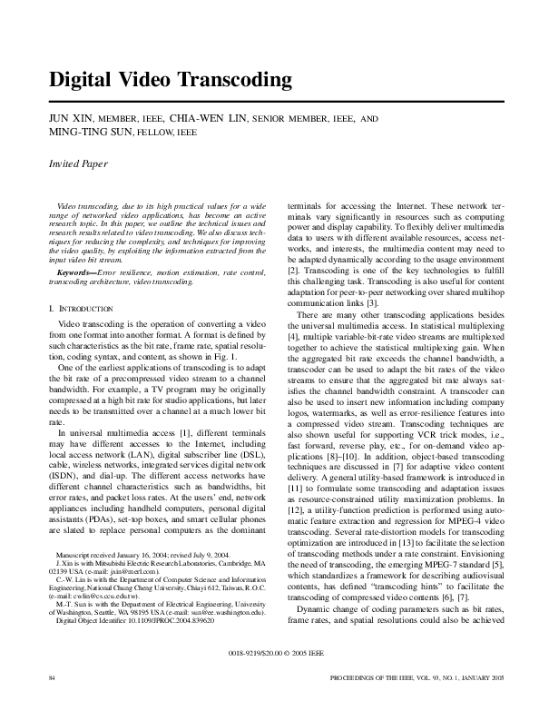 (PDF) Digital Video Transcoding
