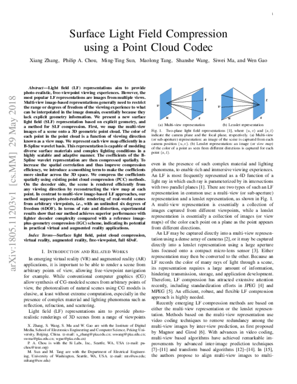 (PDF) Surface Light Field Compression Using a Point Cloud Codec