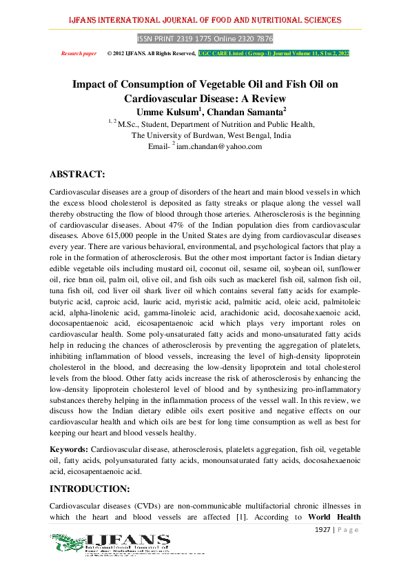 (PDF) Impact of Consumption of Vegetable Oil and Fish Oil on ...