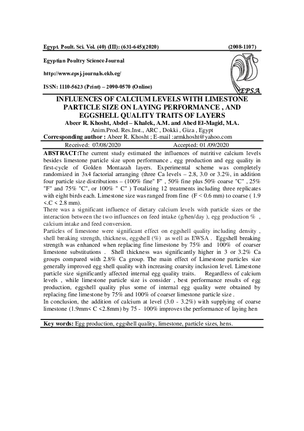 (PDF) Influences of Calcium Levels with Limestone Particle Size on ...