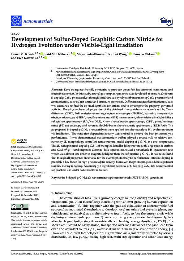 (PDF) Development of Sulfur-Doped Graphitic Carbon Nitride for Hydrogen ...