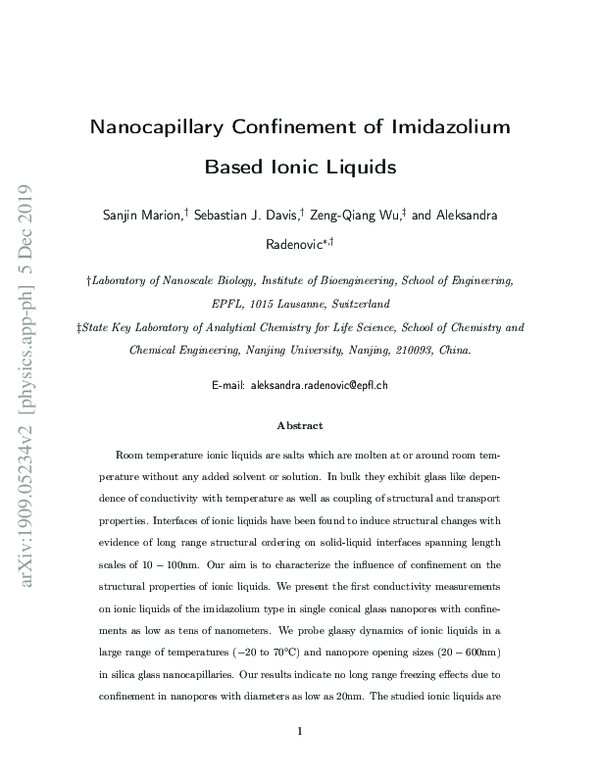 (PDF) Nanocapillary confinement of imidazolium based ionic liquids