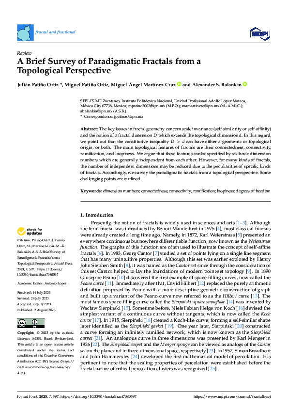 (PDF) A Brief Survey of Paradigmatic Fractals from a Topological ...
