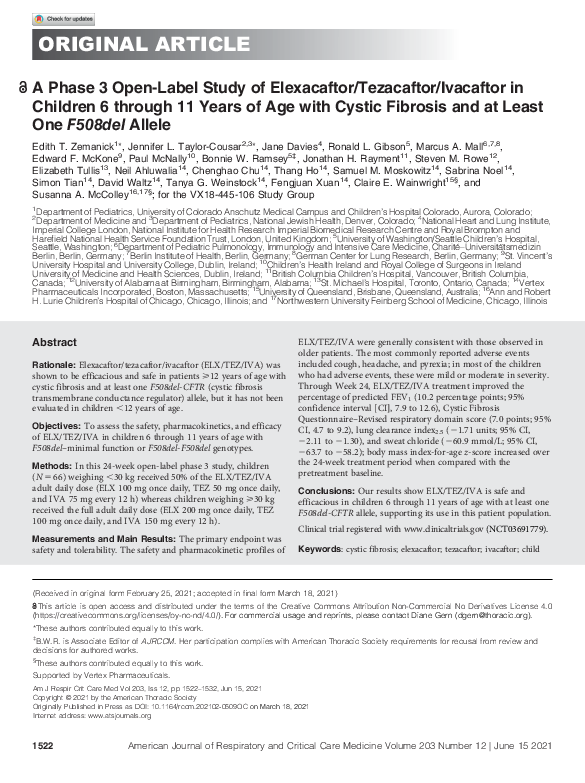 (PDF) A Phase 3 Open-Label Study of Elexacaftor/Tezacaftor/Ivacaftor in ...