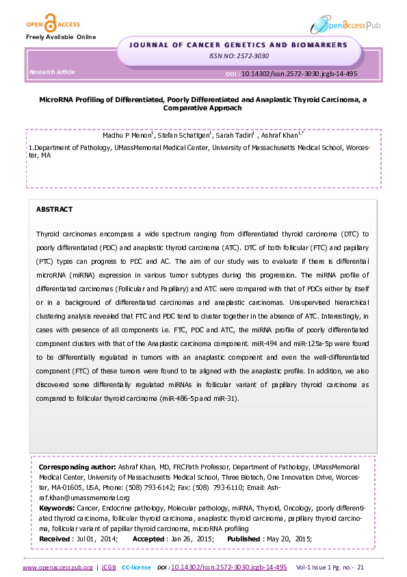 (PDF) MicroRNA Profiling Of Differentiated, Poorly Differentiated And ...
