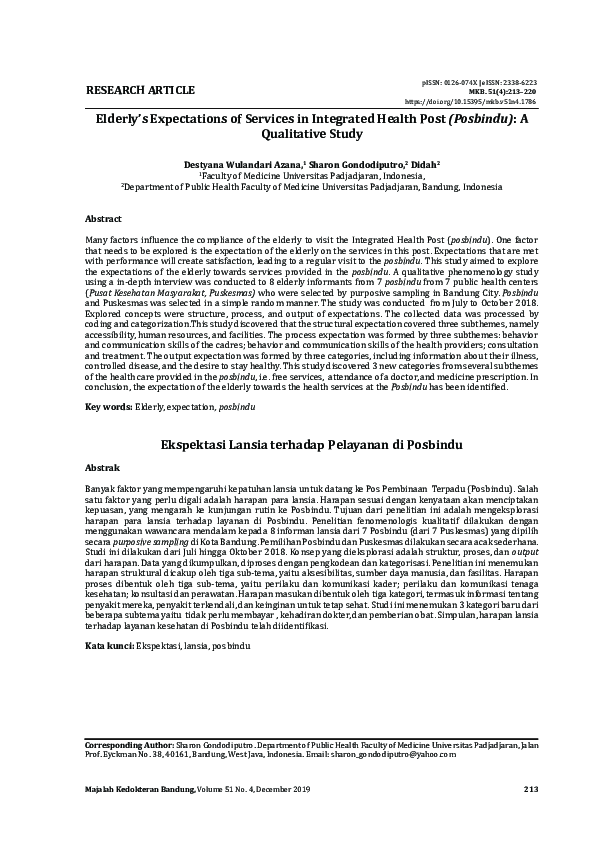 (PDF) Elderly’s Expectations of Services in Integrated Health Post ...