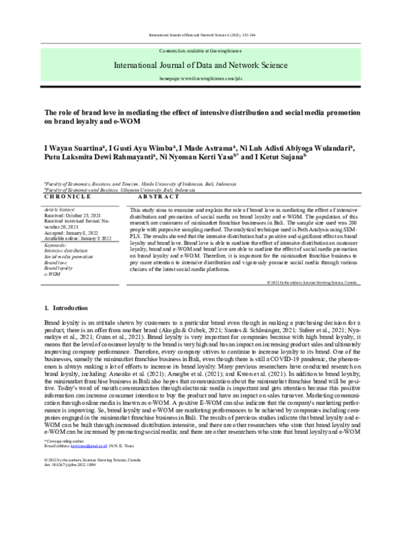 (PDF) The role of brand love in mediating the effect of intensive ...