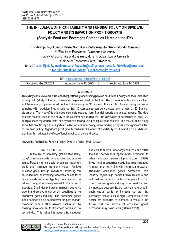 (PDF) The Influence of Profitability and Funding Policy on Dividend ...