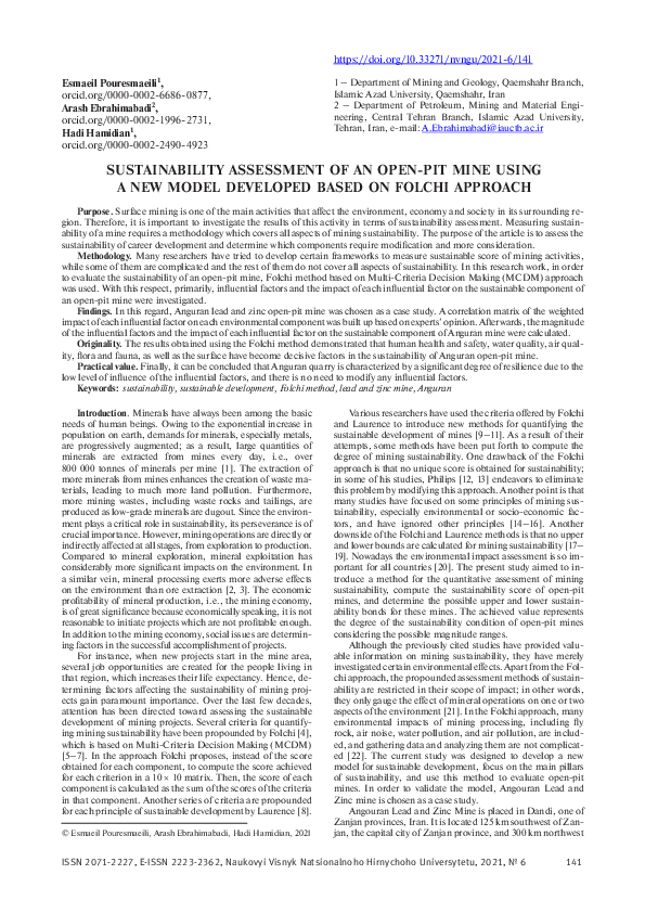 (PDF) Sustainability assessment of an open-pit mine using a new model ...
