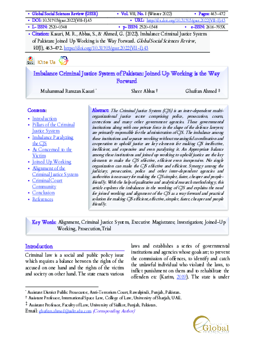 (PDF) Imbalance Criminal Justice System of Pakistan: Joined Up Working ...
