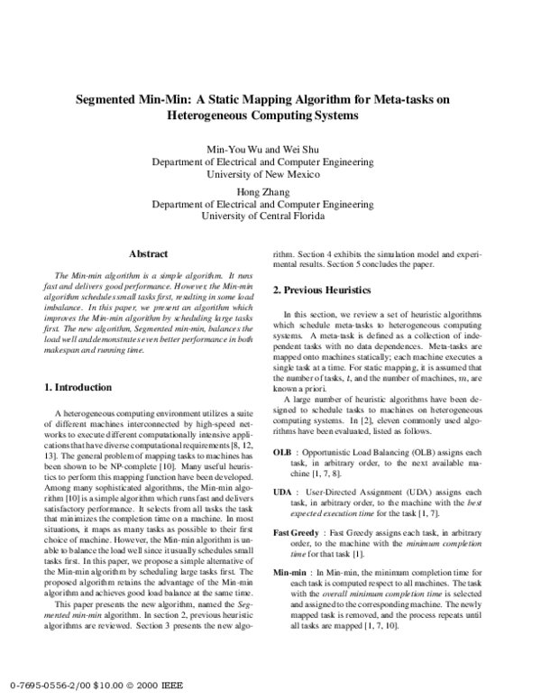 (PDF) Segmented min-min: a static mapping algorithm for meta-tasks on ...