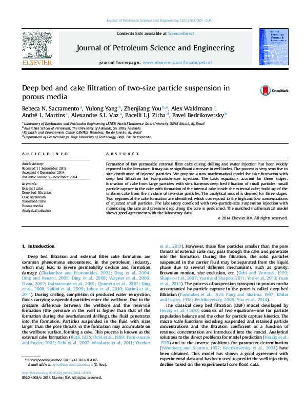 (PDF) Deep bed and cake filtration of two-size particle suspension in ...