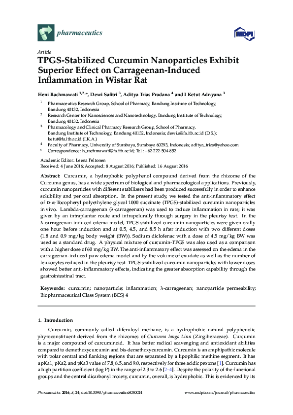 (PDF) TPGS-Stabilized Curcumin Nanoparticles Exhibit Superior Effect on ...