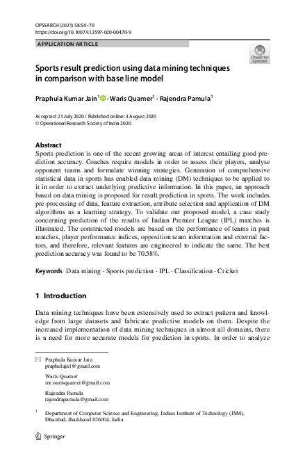 (PDF) Sports result prediction using data mining techniques in ...