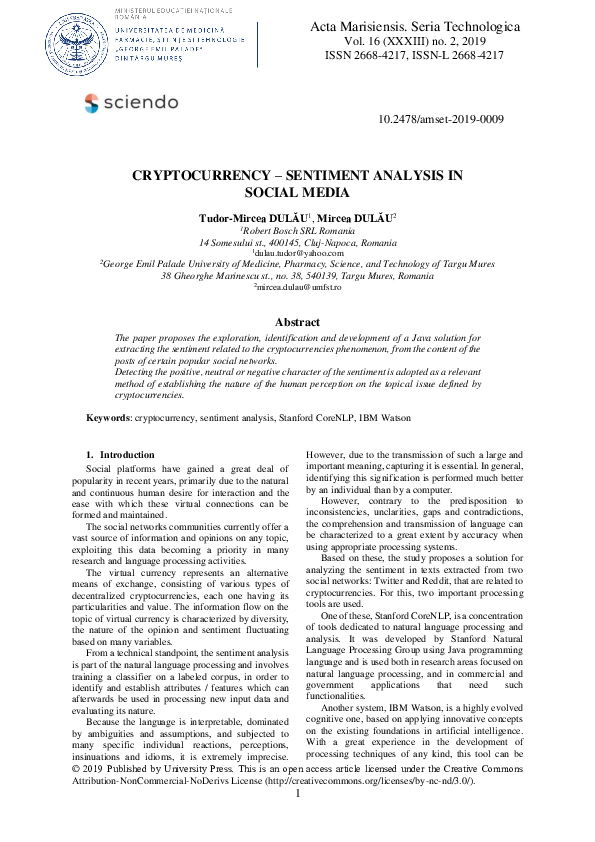 (PDF) Cryptocurrency – Sentiment Analysis in Social Media