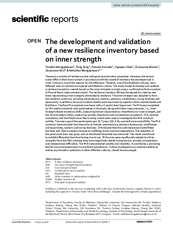 (PDF) The development and validation of a new resilience inventory ...