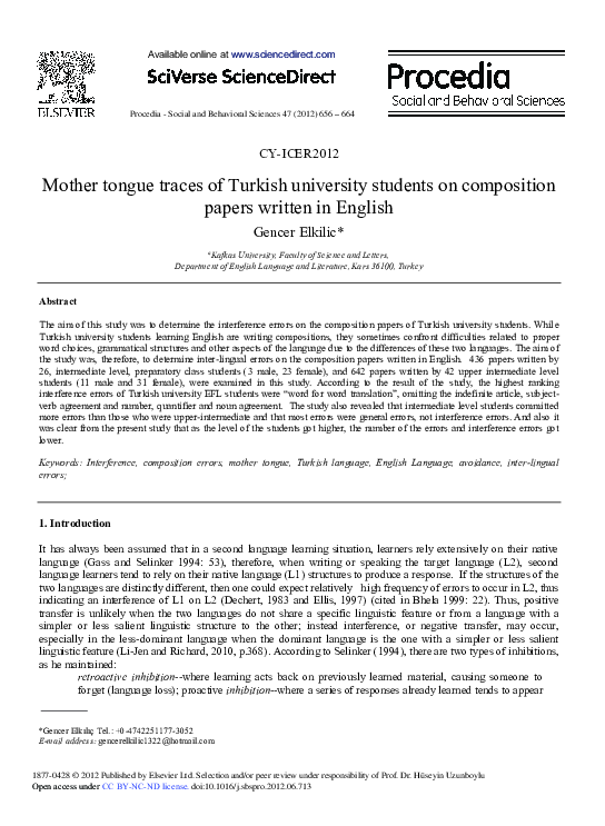 (PDF) Mother Tongue Traces of Turkish University Students on ...