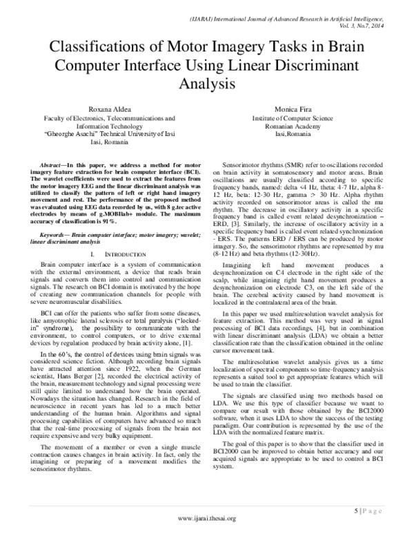 (PDF) Classifications of Motor Imagery Tasks in Brain Computer ...