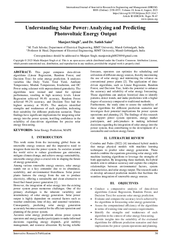 (PDF) Understanding Solar Power: Analyzing and Predicting Photovoltaic ...
