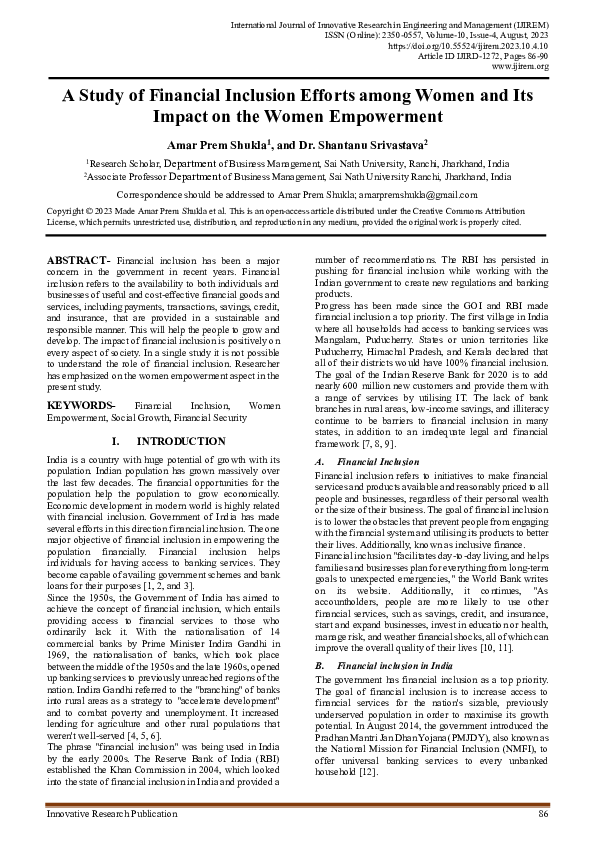 (PDF) A Study of Financial Inclusion Efforts among Women and Its Impact ...
