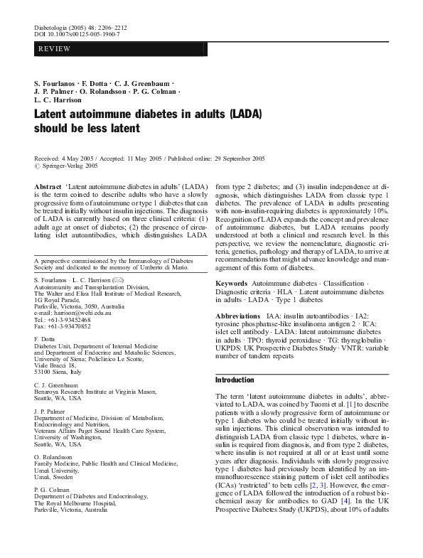 (PDF) Latent autoimmune diabetes in adults (LADA) should be less latent
