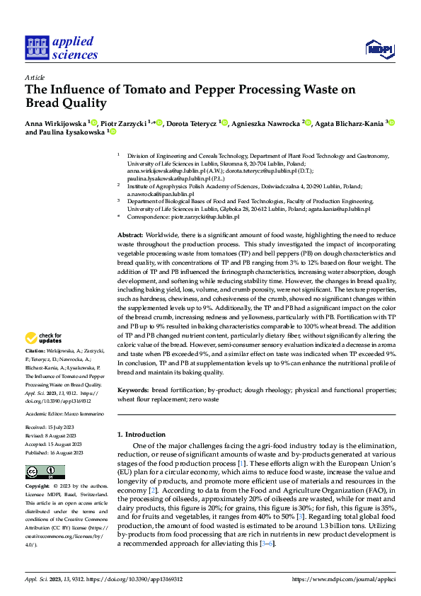 (PDF) The Influence of Tomato and Pepper Processing Waste on Bread Quality