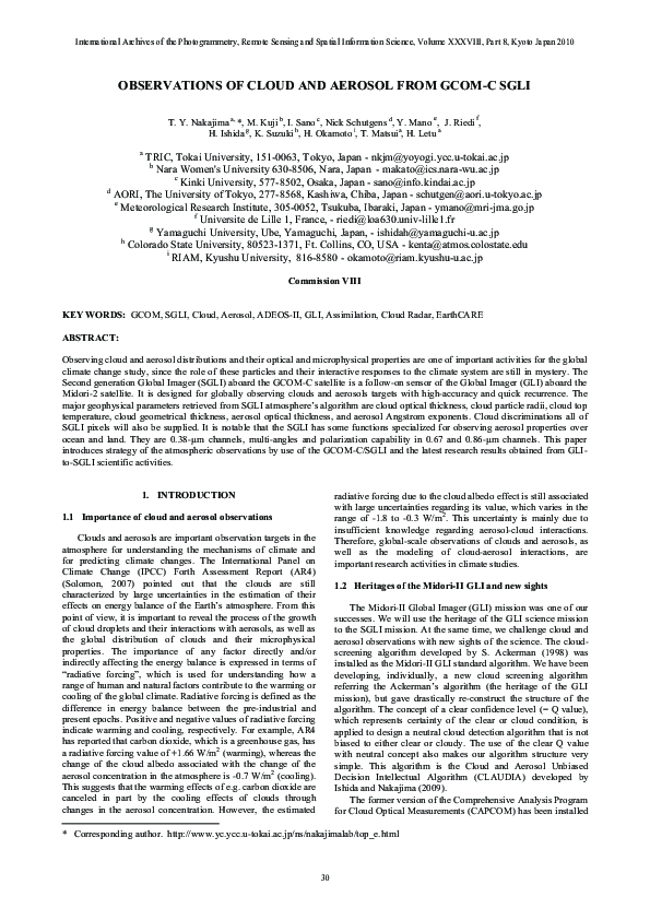 (PDF) Observations of Cloud and Aerosol from Gcom-C Sgli