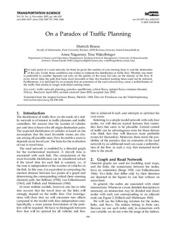(PDF) On a Paradox of Traffic Planning