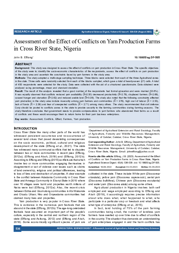 (PDF) Assessment of the Effect of Conflicts on Yam Production Farms in ...