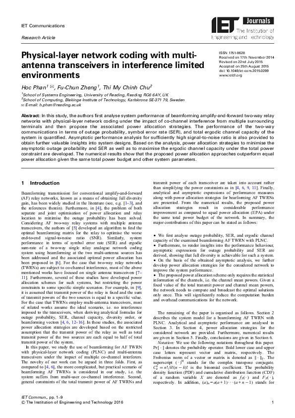 (PDF) Physical-layer network coding with multi-antenna transceivers in ...