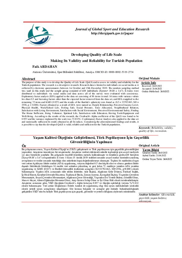 (PDF) Developing Quality of Life Scale, Making Its Validity and ...