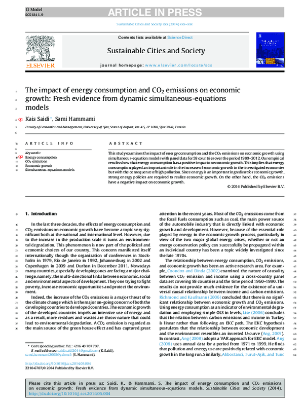 (PDF) The impact of energy consumption and CO2 emissions on economic ...