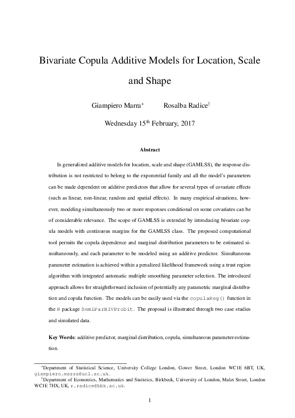 (PDF) Bivariate copula additive models for location, scale and shape