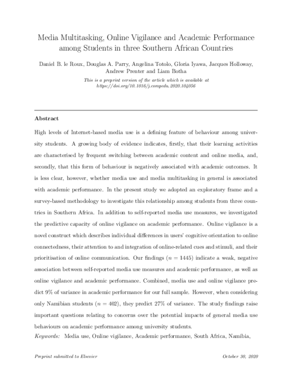 (PDF) Media multitasking, online vigilance and academic performance ...