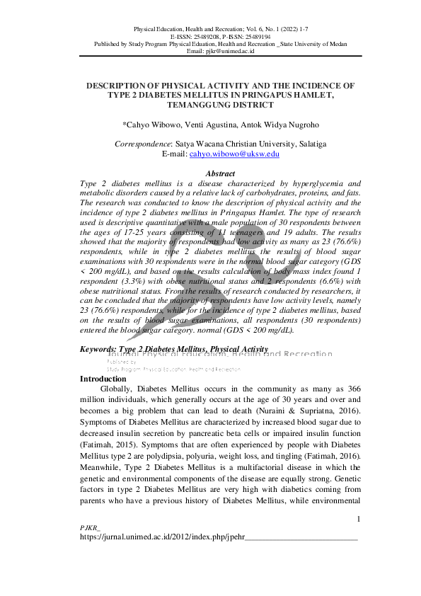 (PDF) Description of Physical Activity and The Incidence of Type 2 ...