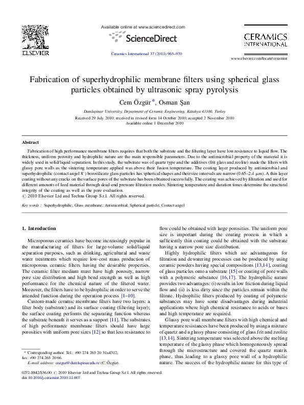 (PDF) Fabrication of superhydrophilic membrane filters using spherical ...