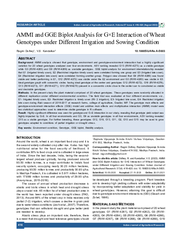 (PDF) AMMI and GGE Biplot Analysis for G×E Interaction of Wheat ...