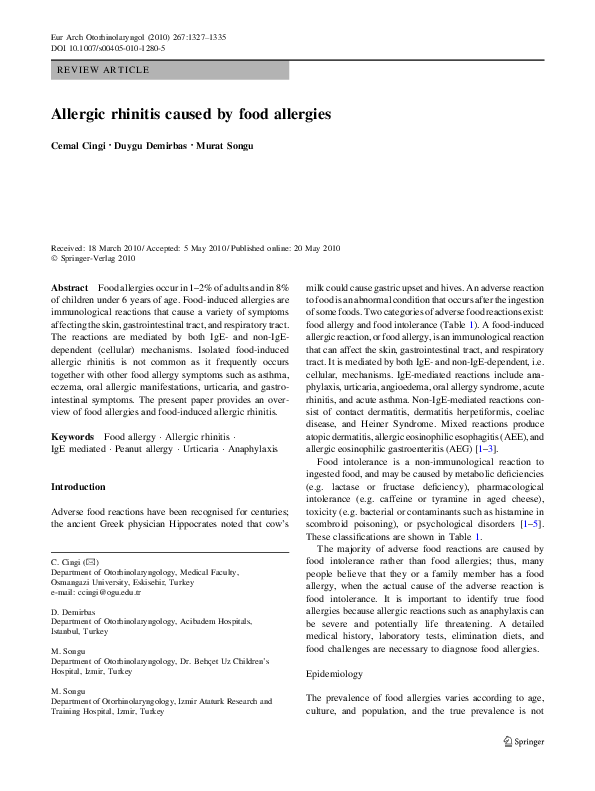 (PDF) Allergic rhinitis caused by food allergies