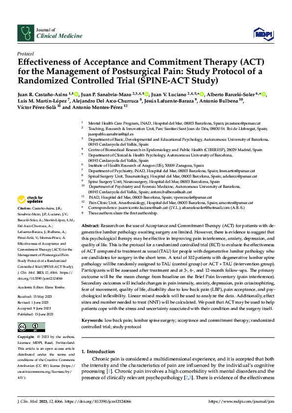 (PDF) Effectiveness of Acceptance and Commitment Therapy (ACT) for the ...