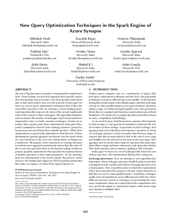 (PDF) New query optimization techniques in the Spark engine of Azure ...