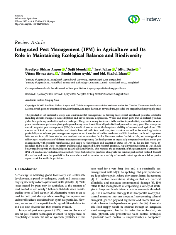 (PDF) Integrated Pest Management (IPM) in Agriculture and Its Role in ...