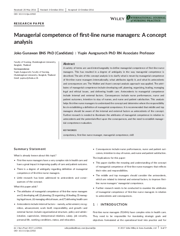 (PDF) Managerial competence of first-line nurse managers: A concept ...