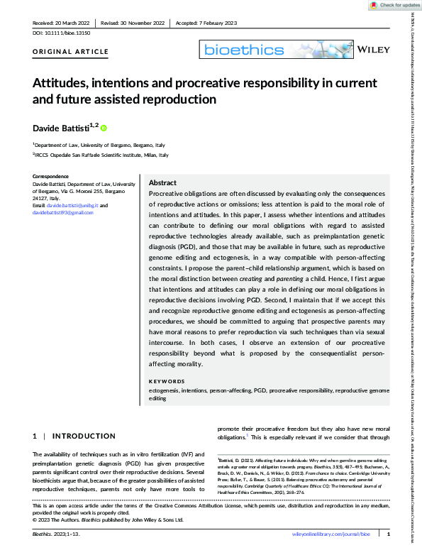 (PDF) Attitudes, intentions and procreative responsibility in current ...