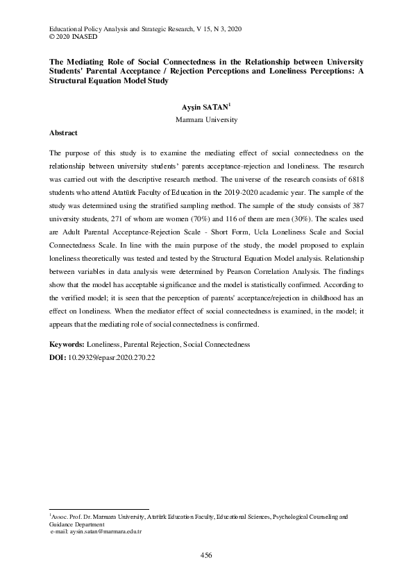 (PDF) The Mediating Role of Social Connectedness in the Relationship ...