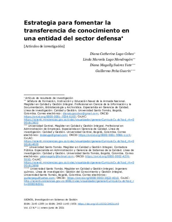 (PDF) Estrategia para fomentar la transferencia de conocimiento en una ...