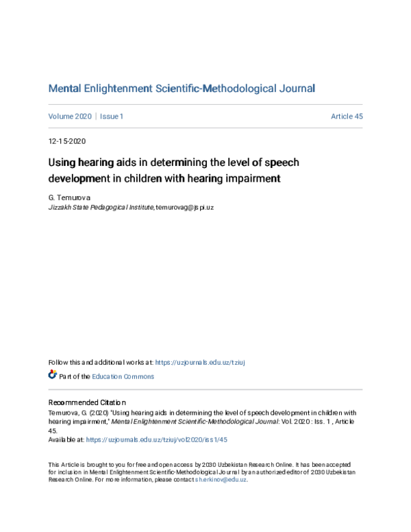 (PDF) Using hearing aids in determining the level of speech development