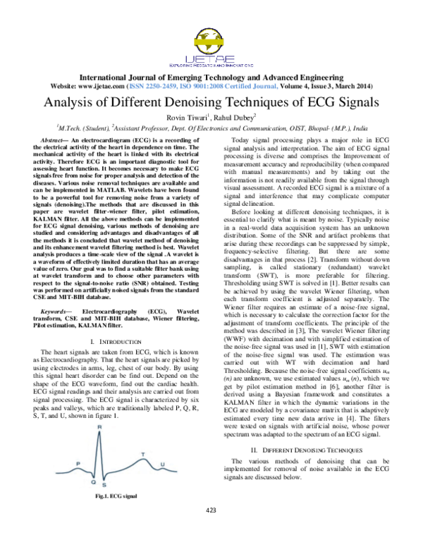 (PDF) Analysis of Different Denoising Techniques of ECG Signals