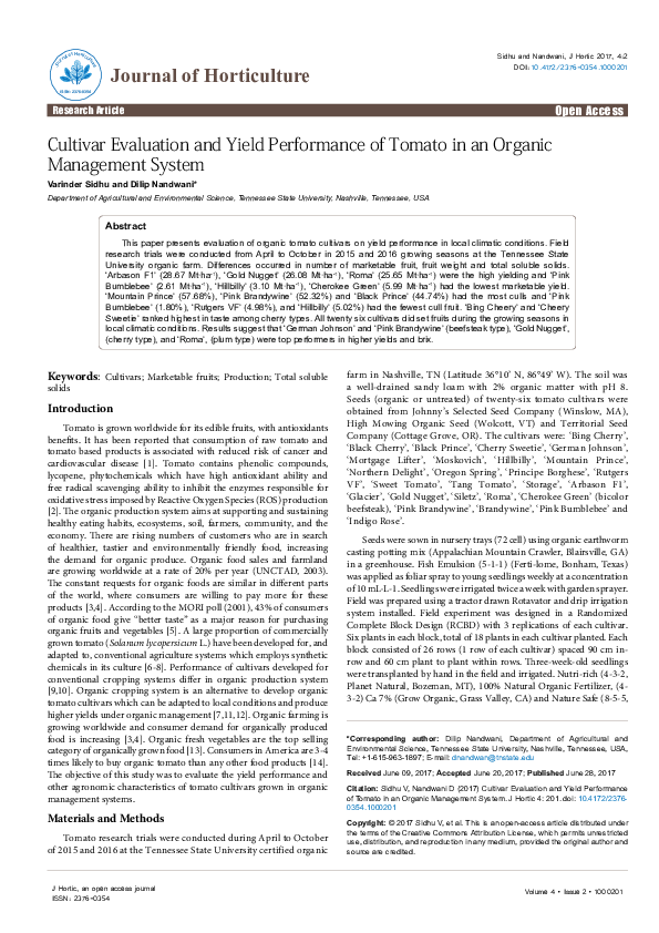 (PDF) Cultivar Evaluation and Yield Performance of Tomato in an Organic ...